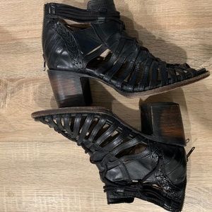 Freebird Black Leather Strappy Heels